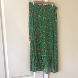 Anthropologie Green Strawberry Print Wrap skirt XS